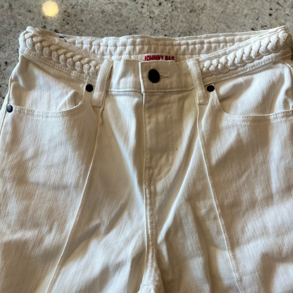 Johnny Was White High Rise Braided Wide Leg Jeans - Picture 10 of 13